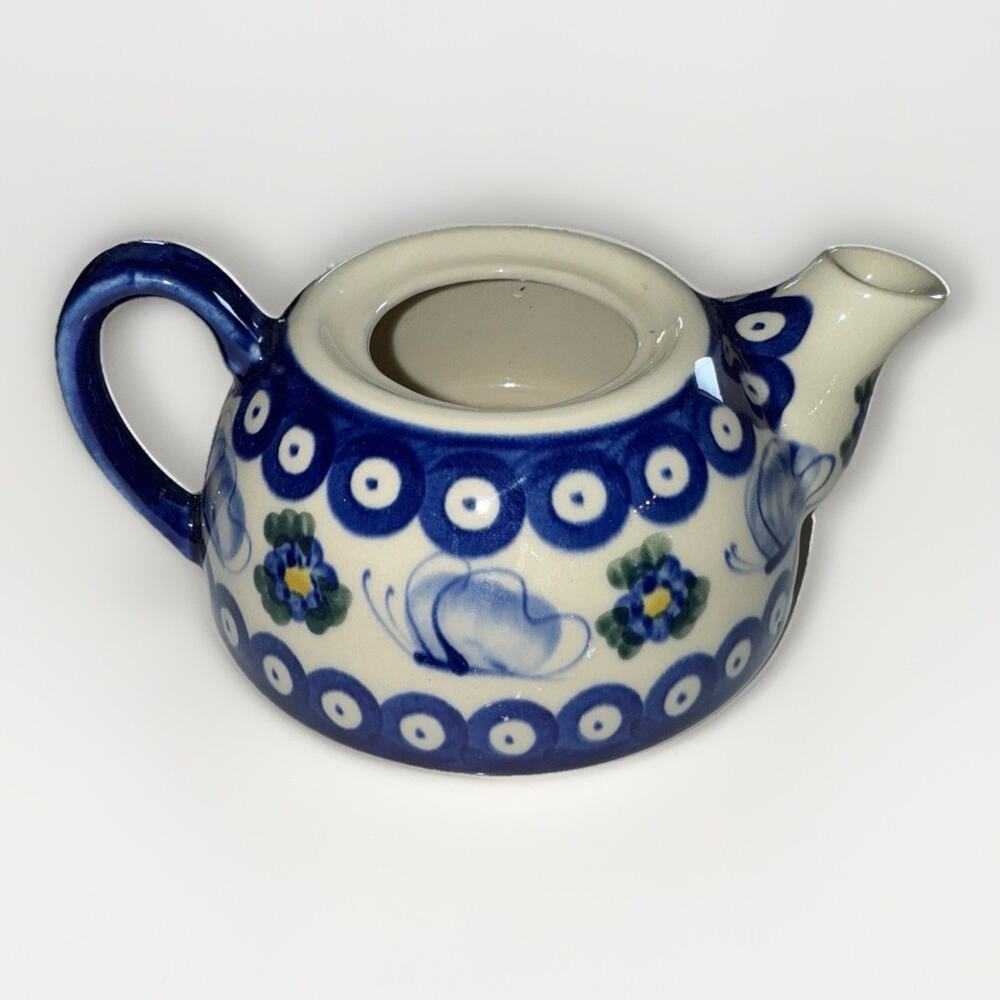 Copied - Blue Rose Boleslawiec Polish Pottery Peacock Teapot 6 Inch Wide NO LID